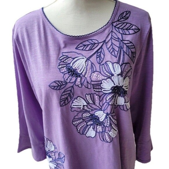 Shabby Chic Alfred Dunner S Beaded &Embroidered  Fairycore Knit Top BellSleeve - Picture 4 of 5